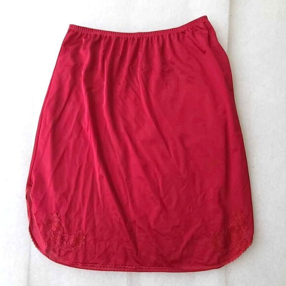 Vintage Red Lace Half Slip Skirt Cottagecore Coquette Retro Mob Wife Large - Picture 2 of 7